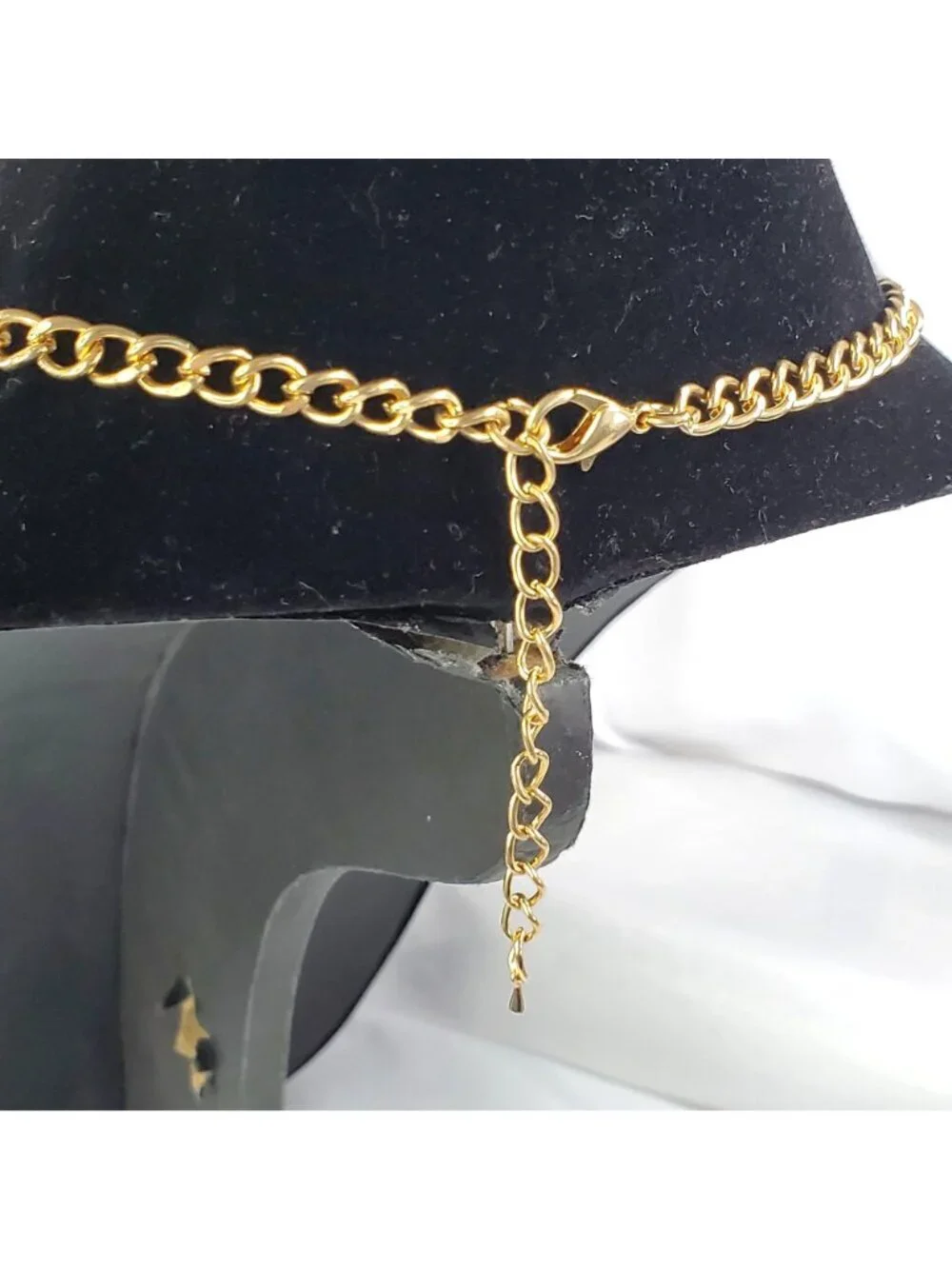 Gold-Tone Bib Necklace With Blue Plastic Faceted Stones Statement Jewelry